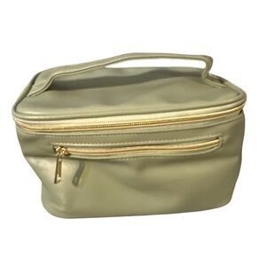 Wandering nature new leather Olive Green Cosmetic case gold accents big